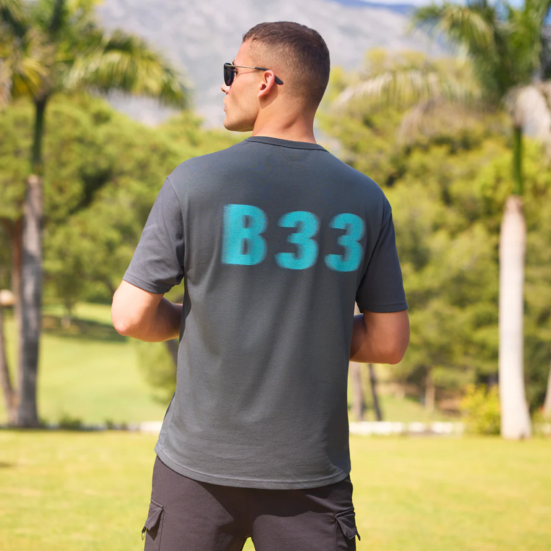 Hallberg T-Shirt - Charcoal/Turquoise - Image 5